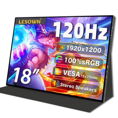 LESOWN 18" 1920x1200 Ultra Thin Portable Gaming Monitor Widescreen 100% sRGB 400Nits VESA USB-C External Display, Built-in Speakers (18" 1200P 120Hz No Touch)