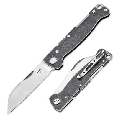 BOKER PLUS Atlas Backlock Sheepfoot  Small 2-handed Full-Metal Pocket Knife with D2 Sheepfoot Blade  Slim EDC Backlock Folding Knife with Stainless Steel Handle  Gift Box