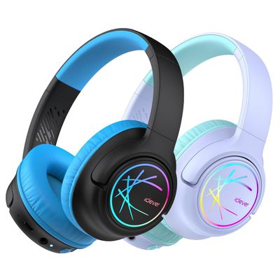 iClever 2 Pack Kids Bluetooth Headphones with LED Lights, BTH18 Safe Volume 74/85dBA, 43H Playtime, Bluetooth5.3 Kids Headphones Wireless Aux Cord for iPad/Tablet/Travel/School, Purple & Black