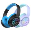 iClever 2 Pack Kids Bluetooth Headphones with LED Lights, BTH18 Safe Volume 74/85dBA, 43H Playtime, Bluetooth5.3 Kids Headphones Wireless Aux Cord for iPad/Tablet/Travel/School, Purple & Black view 1
