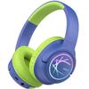 iClever Kids Bluetooth Headphones with LED Lights, BTH18 Safe Volume 74/85 dBA, 43H Playtime, Bluetooth5.3 Kids Headphones Wireless Aux Cord for iPad/Tablet/Travel/School, Green/Blue view 1