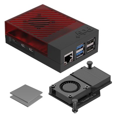 Argon Poly+5 Raspberry Pi 5 Case with Active Cooler | Pi 5 case, Pi 5 Active Cooler | Argon THRML 30mm Active Cooler (Fan and Aluminum heatsink) for Raspberry Pi 5 (BRED) | RPI 5 Hat Compatible