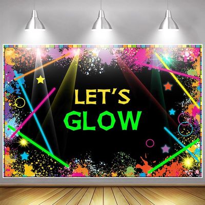 Let's Glow Neon Party Decorations Backdrop Glow Theme Birthday Neon Party Supplies Background Party Decoration Retro 70s 80s 90sDance Party Decoration Supplies Baner Props 12x10ft