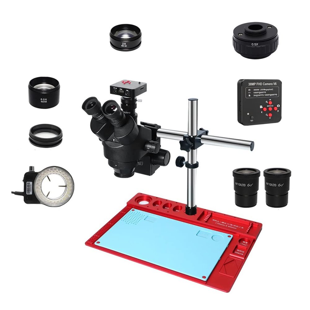 ERoomQ 3.5X-90X Simul-Focal Trinocular Stereo Zoom Microscope with 38MP HDMI USB Microscopio Digital Camera Soldering PCB Repair Tool
