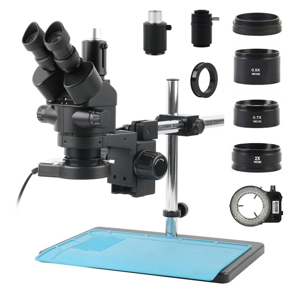 ERoomQ Microscope Accessories Kit 3.5X 7X 45X 90X Industrial Lab Simul Focal Adjustable Stereo Microscope Trinocular Microscope Set for PCB SMD Soldering Repair Microscope Slides