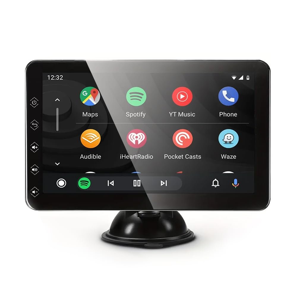 AUCOMM 7 Portable Carplay Screen for Car Supports Wireless Connection with Carplay, Android Auto and Mirror, IPS Touchscreen Dash Mount Carplay for All Vehicles