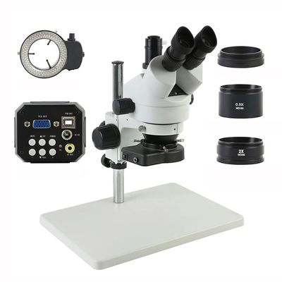 ERoomQ Microscope Accessories Kit Trinocular Stereo Microscope 3.5X-90X Continuous Zoom Magnification+VGA USB AV Video Camera+144 LED Light+Big Stand+0.5x/2x Lens Microscope Slides