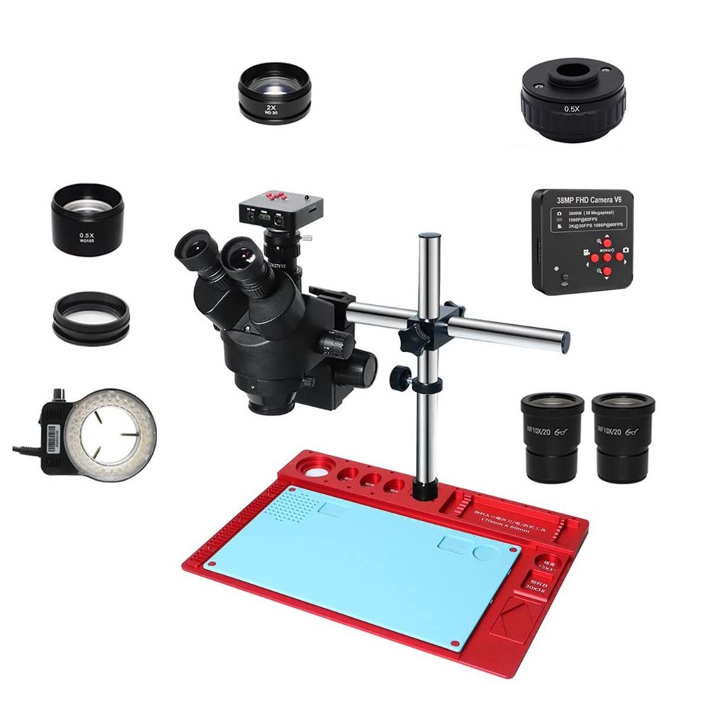 ERoomQ Microscope Accessories Kit 3.5X-90X Simul Focal Trinocular Stereo Microscope VGA 1080P VGA 38MP HDMI Digital USB Microscopio Camera CTV Adapter Barlow Lens Microscope Slides