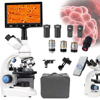 ERoomQ Microscope for Adults Kids, Compound Trinocular Microscope,30000x/50000x/70000x Magnification Microscope- 7" Display Screen