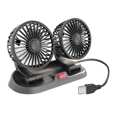 DirectNine Basics Truck Fan Double Head Fan Multipurpose 360 Rotation 2 Speed Auto Cooling Fan USB Interface Vehicle Fan for SUV Car Dashboard, 22cmx11cmx16cm, Black