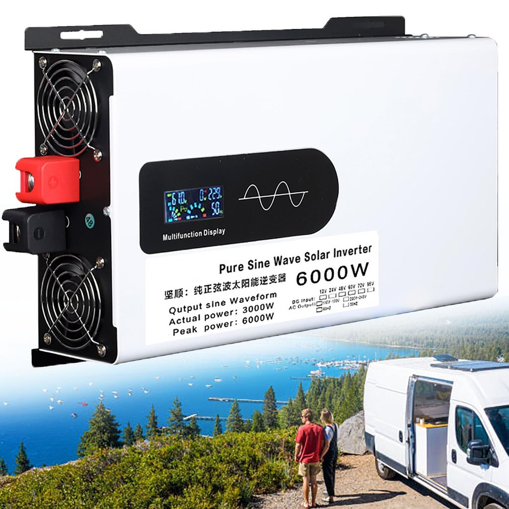 5000W 6000W 8000W Pure Sine Wave Power Inverter 12V/24V/48V/60V/72V DC to 110V 220V Converter for Family RV Off Grid Solar System Car with LCD Display, RVs Boat Camper,6000W-24Vto110V
