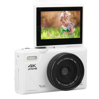 XUMIUZIY Digital Camera for Photography, 4K 64MP UHD Vlogging Camera with 3 Inch Flip Screen, 18X Digital Zoom, Autofocus, Anti Shake, Compact Travel Camera for Kids, Beginner (White)