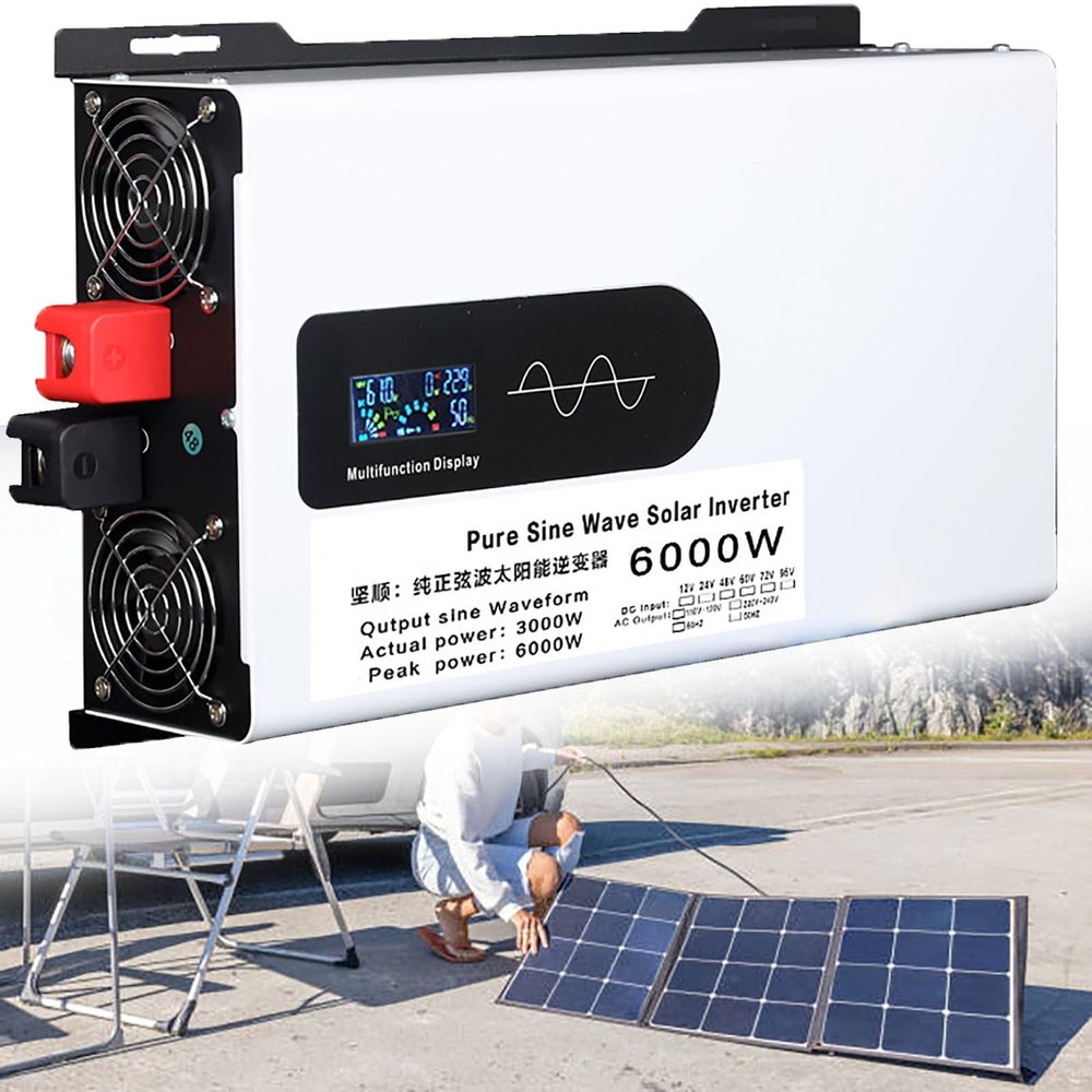 5000W 6000W 8000W Pure Sine Wave Power Inverters DC 12V24V48V60V72V to AC 110V 220V with LCD Display Inverters Controller for Home RV Solar System Car,6000W-24Vto220V