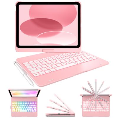typecase Flexbook Keyboard Case for iPad 11th (A16, 2025) and iPad 10th Gen (10.9", 2022)  No Trackpad, 11-Color Backlight, 360 Rotatable, 7 Use Modes, Thin & Lightweight  Light Pink
