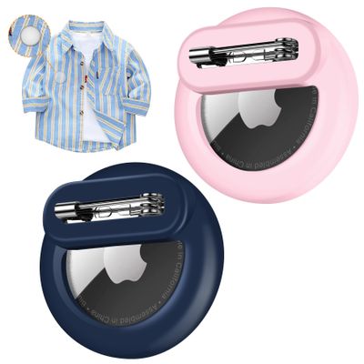 Apple Airtag Holder for Kids with Pin, 1 Pack Hidden Silicone Air Tag Holder for Children, Elderly, Pets, Clothes, Shoes, Backpack (Midnight Blue+Pink, 2 Pack)
