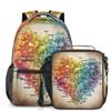 Backpack with Lunch Box Travel Backpack Retro Love Heart Bookbag & Lunch Bag Insulated Lunchbox Waterproof Daypack Laptop Backpack Freezable Lunch Bag view 1
