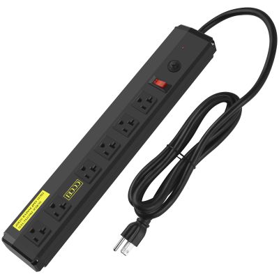 CCCEI Heavy Duty Power Strip Surge Protector 20 Amp, High Amp Industrial Shop Garage Metal Multiple Outlets, 10 FT 12 Gauge 5-15P Extension Cord 6 Outlet 6-20R T-Slot 20a for Appliance. Black.