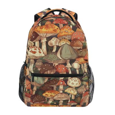 senya Huge Mushroom Garden Backpack Water-Resistant Lightweight Bookbags Travel Bag with Mesh Side Pockets