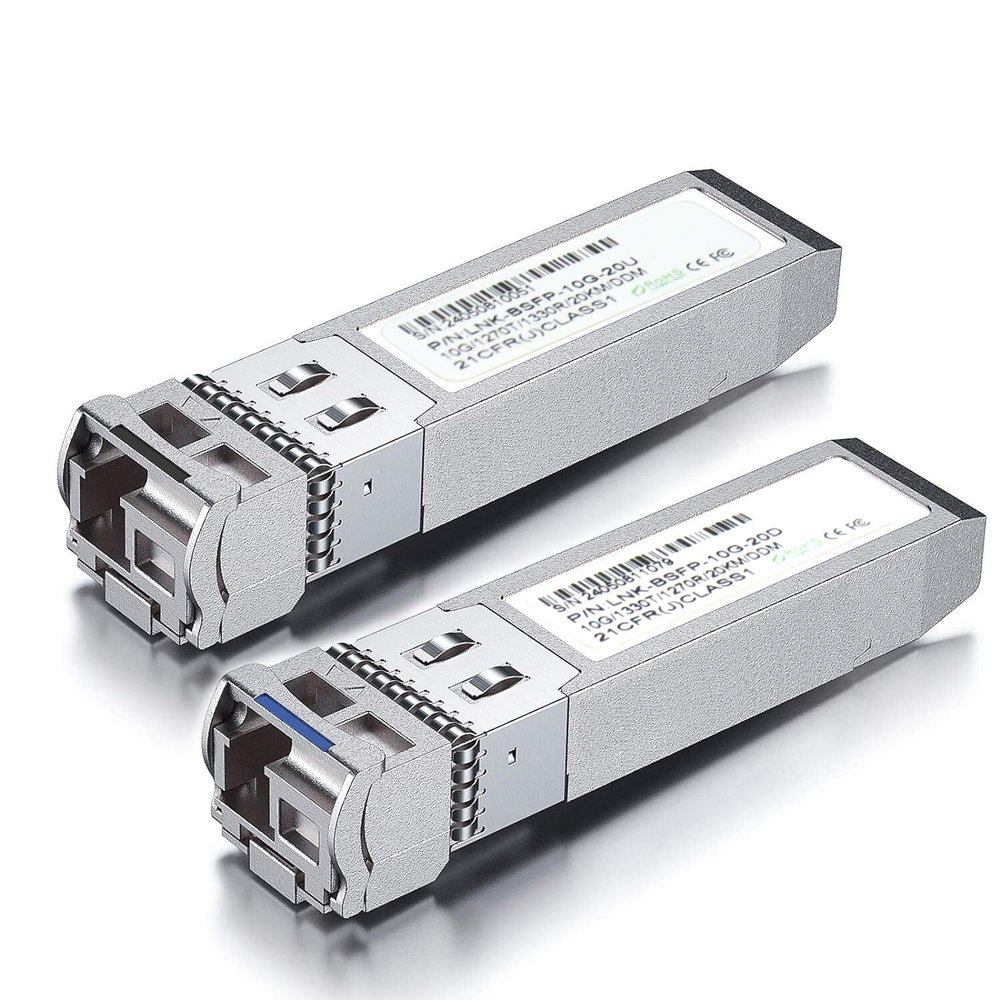 10G SFP Bi-Directional Singlemode Transceiver, 1270nm/1330nm, SMF LC 20km, with Digital Diagnostic Monitoring, for D-Link, Mikrotik, TP-Link and More, Pack of 2