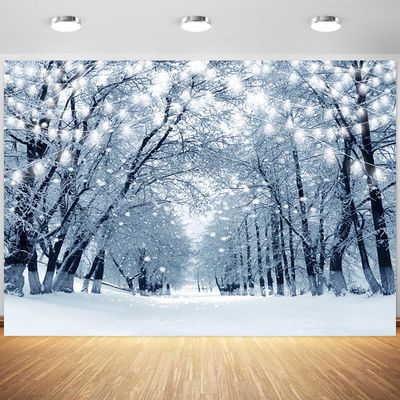 12x8ft Winter Forest Backdrop Wonderland Snowflakes Snowy Woodland Photography Background Snow Scene Christmas Party Portrait Decorations Supplies Photo Booth Props
