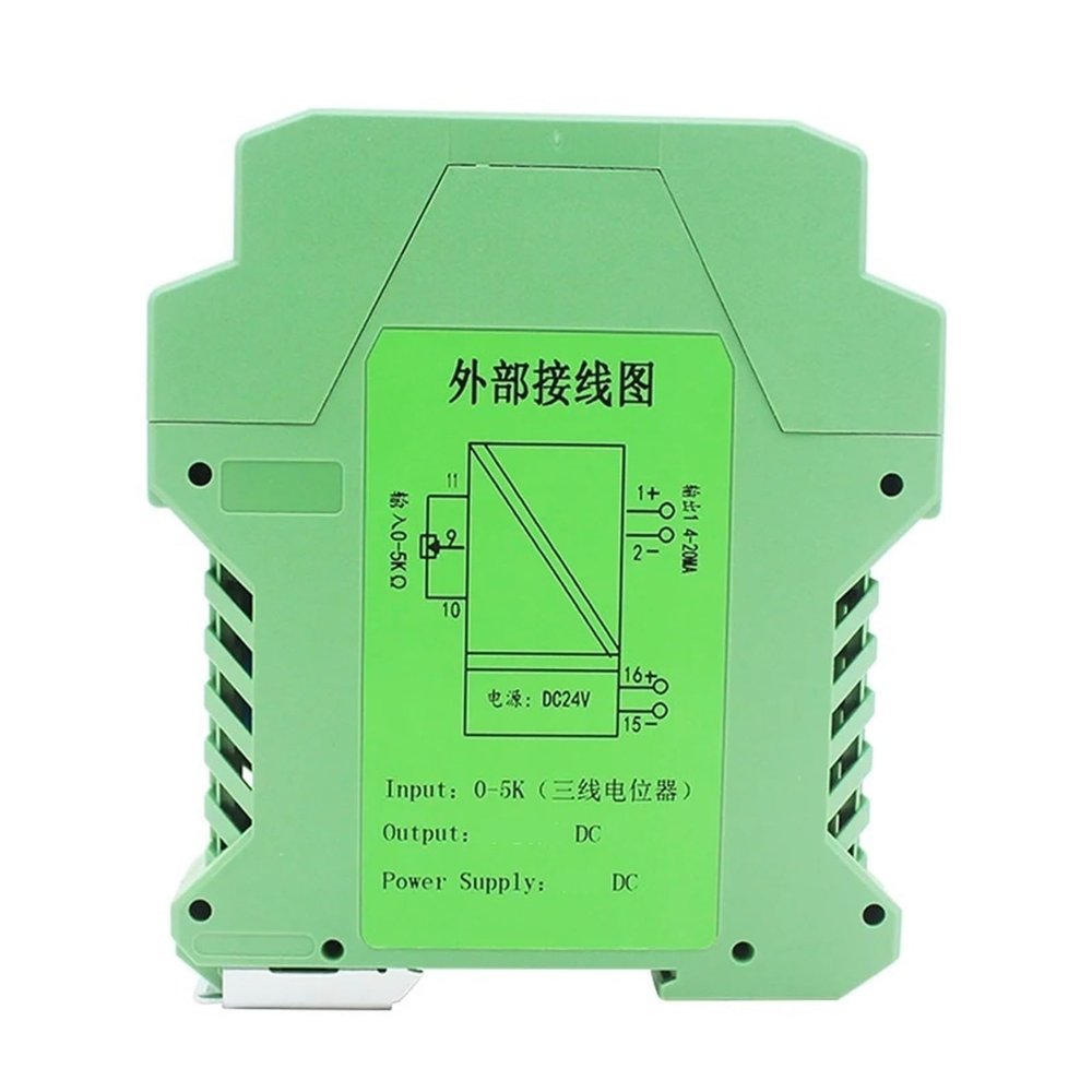 GVMUKNYE Output 4-20mA 0-20K 0-50K 0-1K Potentiometer Signal Transmitter 1 Input 4 Output Potentiometer Displacement Sensor DC24V(Input 0-10K Ohm)