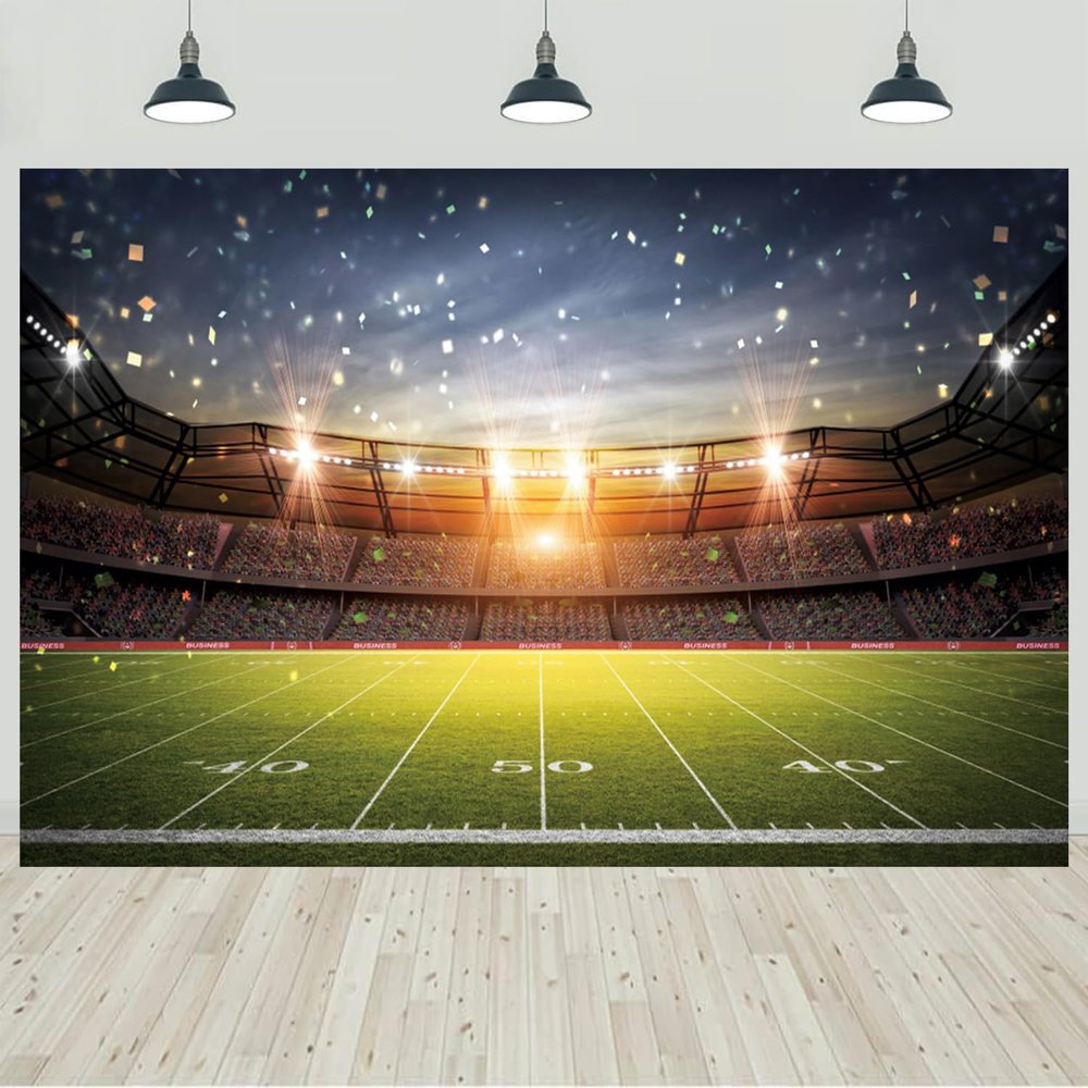10x8ft Football Field Backdrop Stadium Football Game Spotlight Confetti Audiences Photography Background Sport Game Theme Kids Birthday Party Banner Decorations Photo Studio Props