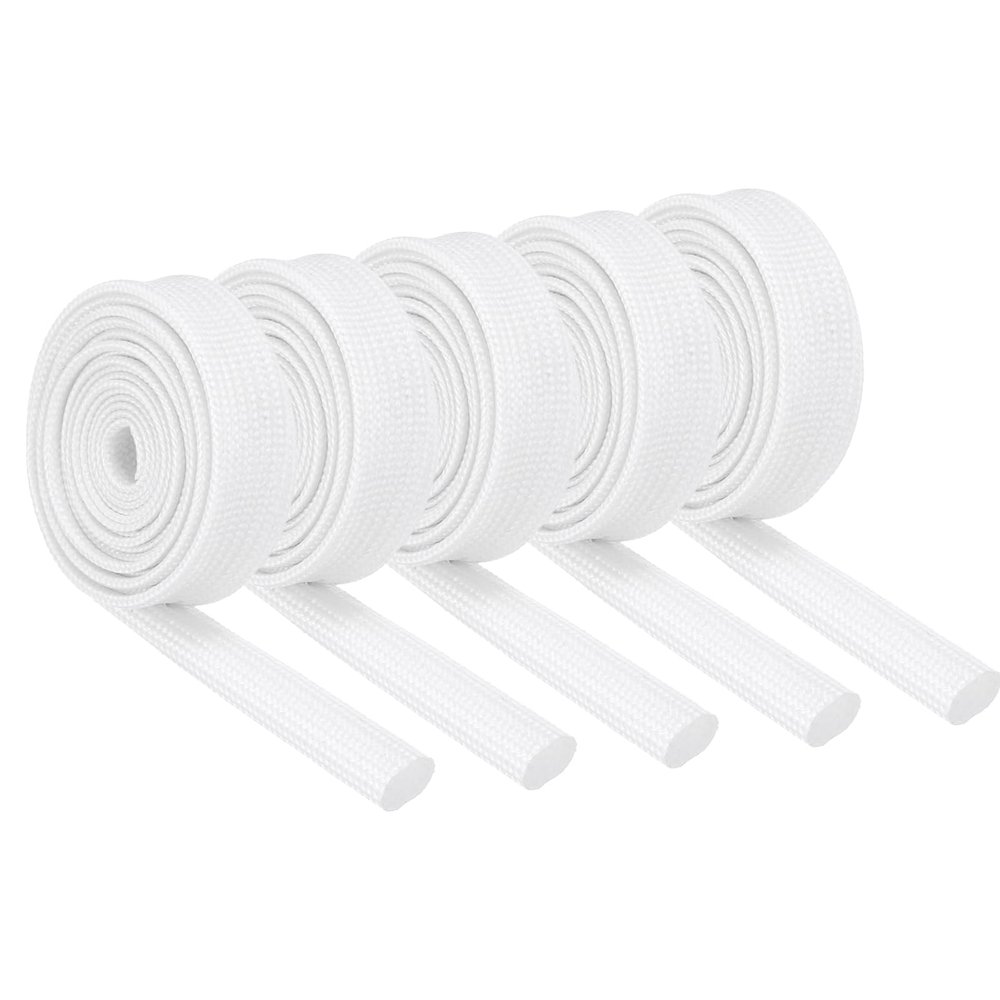 MECCANIXITY 5Pcs Wire Insulation Braid Fire Sleeve,3.28Ft-6mm ID White, High Temp Silicone Coated Fiberglass Sleeving for Automotive Hose Lines Electrical Wiring