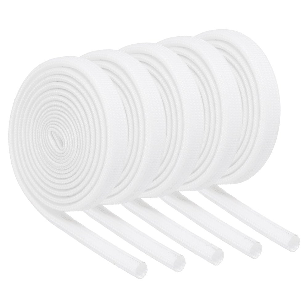 MECCANIXITY 5Pcs Wire Insulation Braid Fire Sleeve,3.28Ft-4mm ID White, High Temp Silicone Coated Fiberglass Sleeving for Automotive Hose Lines Electrical Wiring