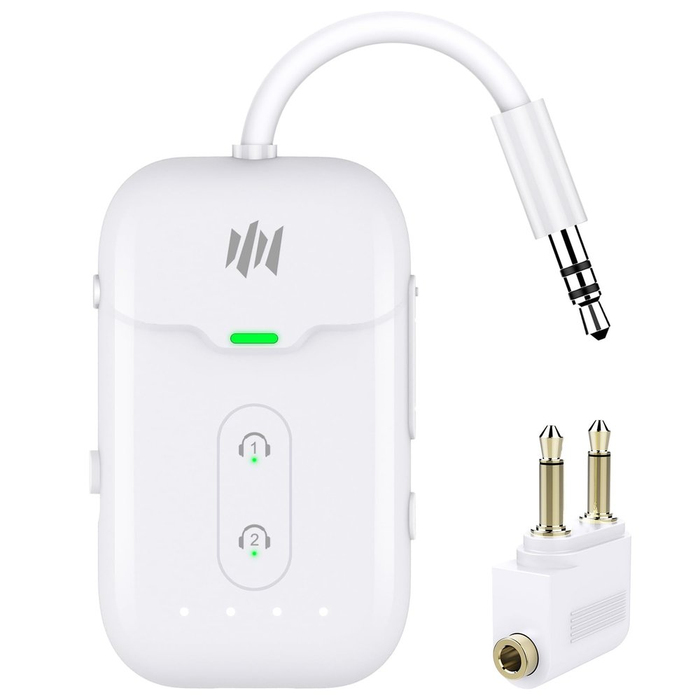 Premium Airplane Bluetooth 5.4 Transmitter Adapter, for 2 AirPods/Headphones,2 in 1 Transmitter Receiver with aptX Low Latency,Wireless Adapter for Flight,TV,Gym,Tablets Car Stereo