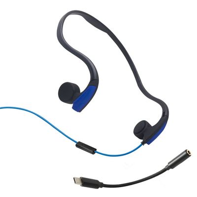 Likty Bone Conduction Headphones,Wired Running Headphones, Open Ear Earphones with Type C Amplifier Adapter Cable, Sweat Resistant for Sports,Blue