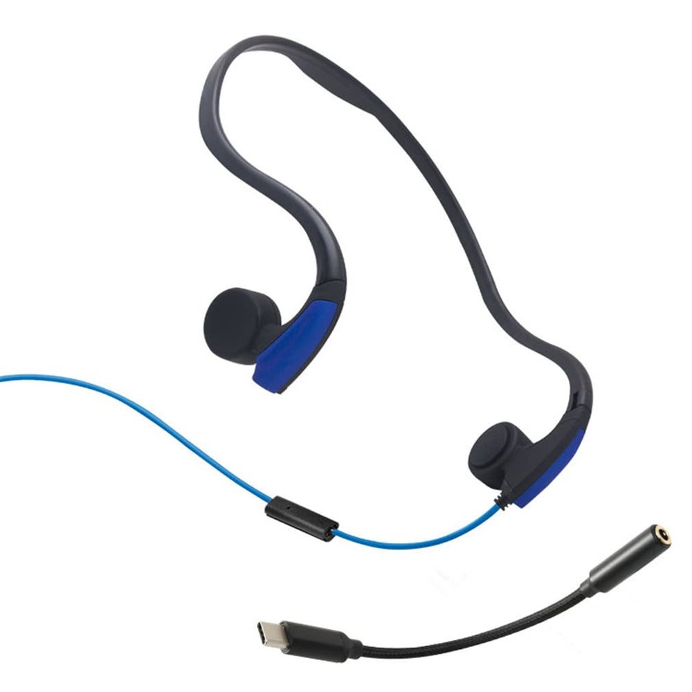 Likty Bone Conduction Headphones,Wired Running Headphones, Open Ear Earphones with Type C Amplifier Adapter Cable, Sweat Resistant for Sports,Blue