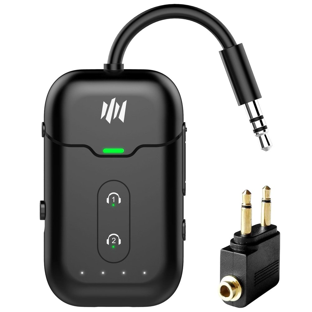 Premium Airplane Bluetooth 5.4 Transmitter Adapter,Supports 2 AirPods/Headphones 2-in-1 Bluetooth Transmitter Receiver with aptX Low Latency,Wireless Adapter for Flight,TV,Gym,Tablets Car Stereo