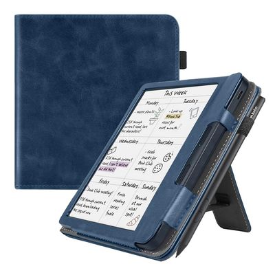 AJUSIBZR Stand Case Compatible with Kobo Libra Colour 2024 Release 7 Inch E-Reader Auto Sleep Cover Funda Capa with Hand Holder(Dark Blue)