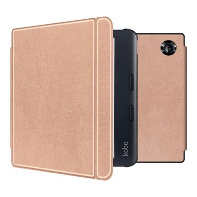 AJUSIBZR Smart Case for Kobo Libra Colour 7 Inch E-Book Slim Protective Shell Auto Sleep Wake Cover PU Leather E-Reader Case(Rose Gold)