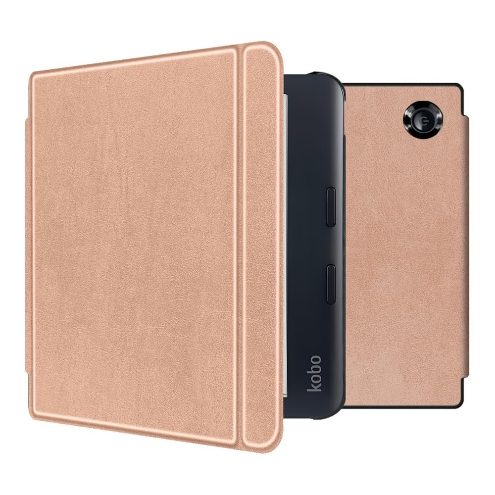 AJUSIBZR Smart Case for Kobo Libra Colour 7 Inch E-Book Slim Protective Shell Auto Sleep Wake Cover PU Leather E-Reader Case(Rose Gold)