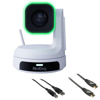 BirdDog X1 Full HD NDI|HX3 20x Zoom PTZ Camera - White Bundle with 6' HDMI Cable and 6ft USB 2.0 Cable