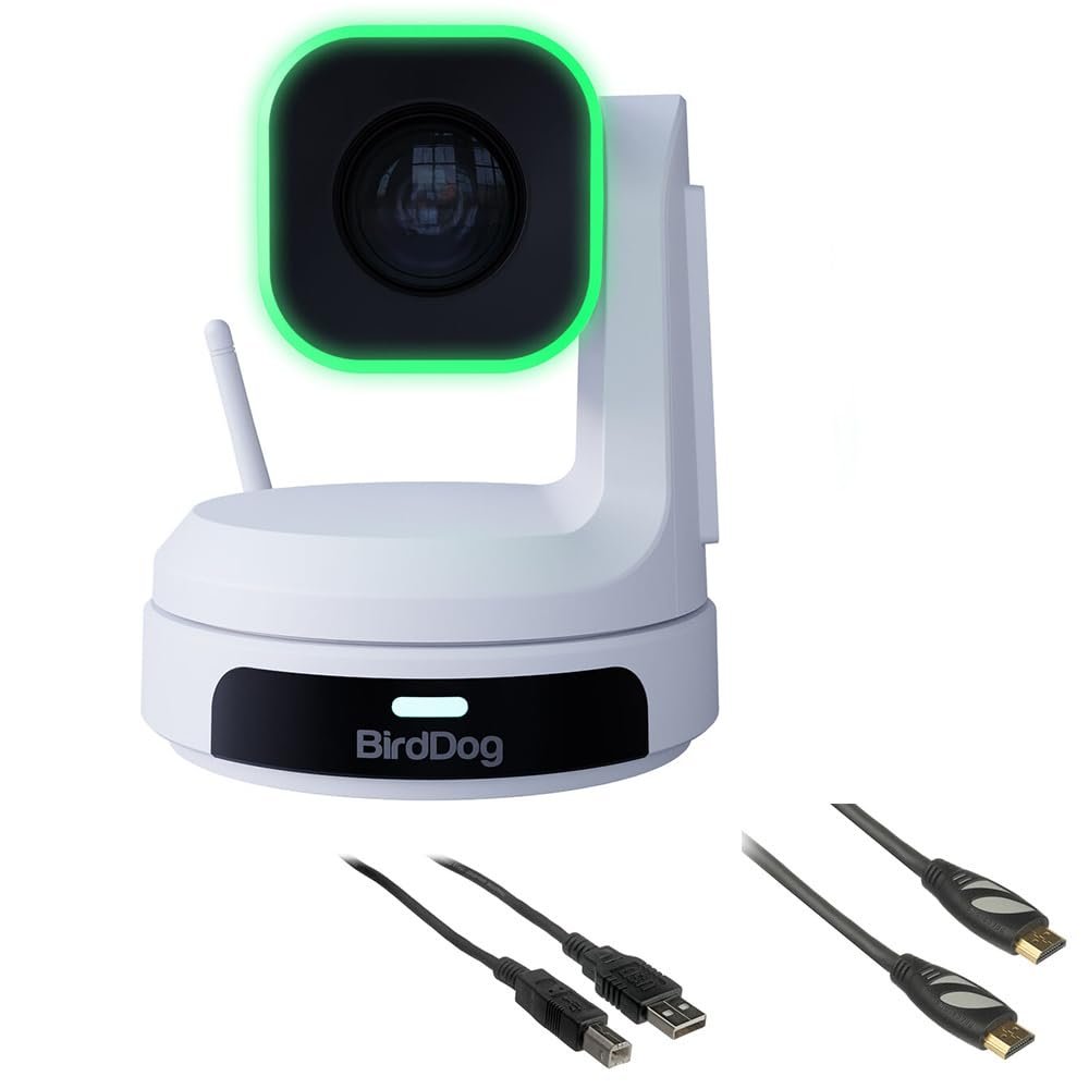 BirdDog X1 Full HD NDI|HX3 20x Zoom PTZ Camera - White Bundle with 6' HDMI Cable and 6ft USB 2.0 Cable