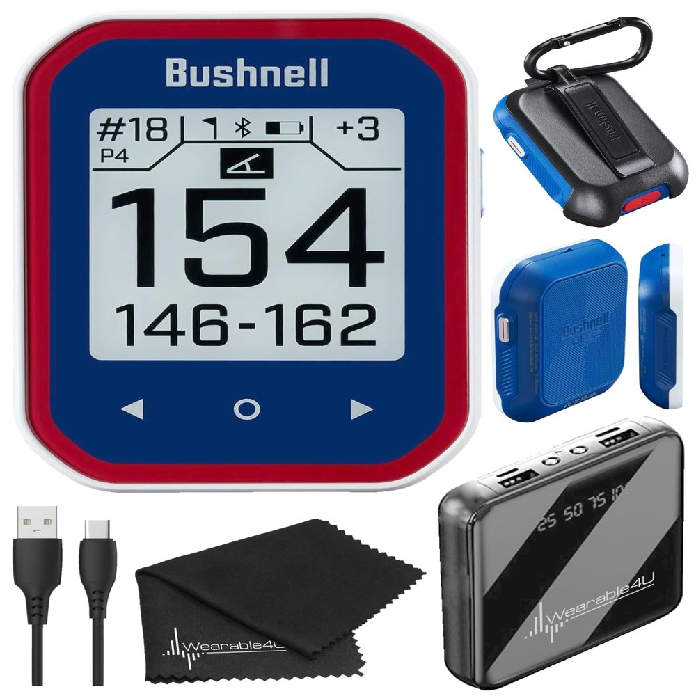 Wearable4U Bushnell Phantom 3 Slope GPS Golf Red/Blue with Slope Technology, Touchscreen, Magnetic Cart Mount with Power Bank and Towel Bundle