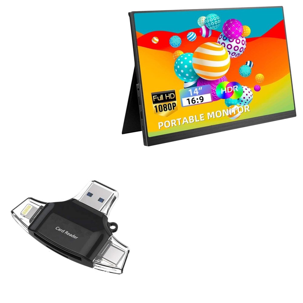 BoxWave Smart Gadget Compatible with Kenowa Portable Monitor (14 in) - AllReader SD Card Reader, microSD Card Reader SD Compact USB - Jet Black