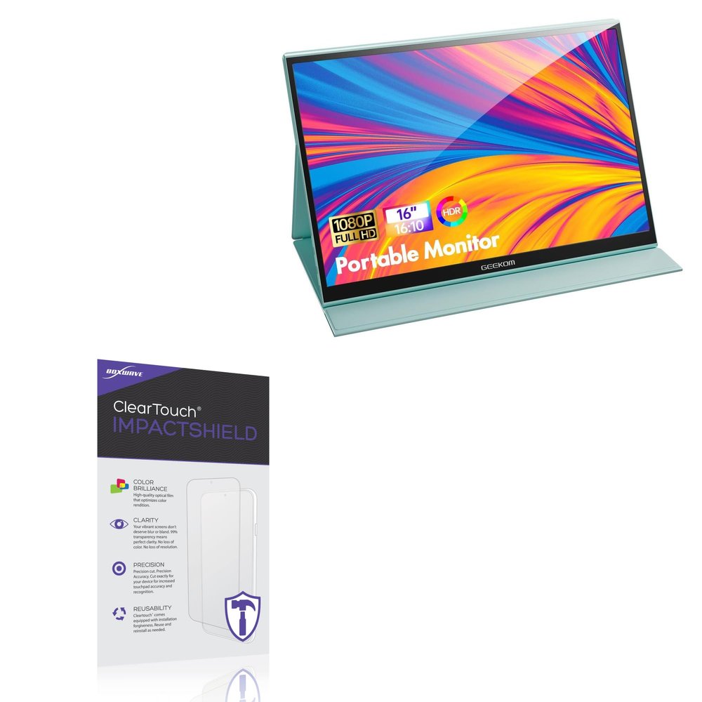 BoxWave Screen Protector Compatible with GEEKOM Portable Monitor USB -C Laptop Extender Screen (16 in) - ClearTouch ImpactShield (2-Pack), Impenetrable Screen Protector Flexible Film