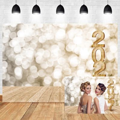 Leyiyi 15x8ft Vinyl Photography Backdrops Happy New Year 2027 Background Wooden Bokeh Light Spot Dreamy Paillette Twinkle New Year Eve Christmas Family Party Adults Shooting Props