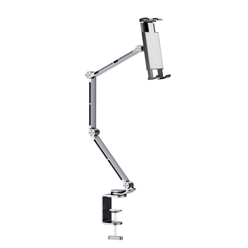 360 Degree Alloy Stand Phone/Tablet Stand, Tablet Holder Mount with Grip Extended Long Arm, Heavy Duty Phone/Tablet Metal Holder for Bed Adjustable Foldable Stand for Desk Aluminum(Black,1pcs)