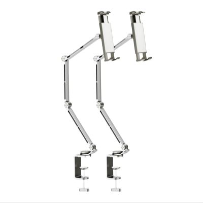 360 Degree Alloy Stand Phone/Tablet Stand, Tablet Holder Mount with Grip Extended Long Arm, Heavy Duty Phone/Tablet Metal Holder for Bed Adjustable Foldable Stand for Desk Aluminum(Gris,2pcs)