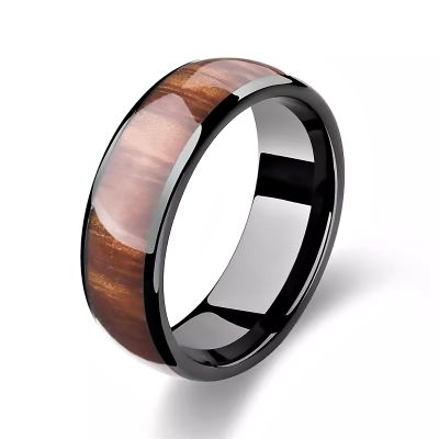 T5577 Chip Epoxy Wood Grain Ceramic Rewritable 125kHz RFID Smart Finger Ring for Clone TK4100 or EM4100 Keycards (US#6 53MM)