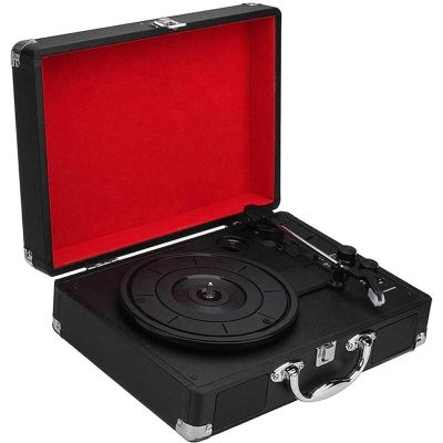Gramophone, Vintage Portable Phonograph Vinyl Record Player, Vintage Turntable 3 Speed Player Lp Record Player Mobile Music Playing Suitcase Design,A