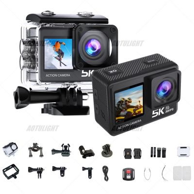 AOTULIGHT 5K 60FPS Action Camera 24MP Dual Screen Waterproof WiFi Remote Sports Cam 170Wide-Angle LCD Vlogging Camera