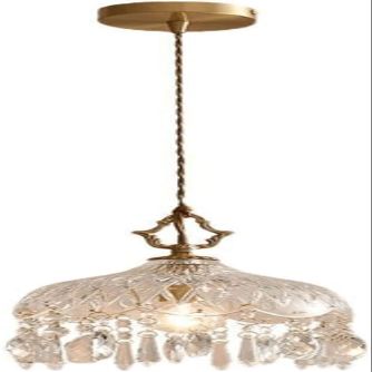 DXYC French Brass Crystal Pendant Lamp | E14 1-Lamp Base Decorative Pendent Lamp | Adjustable Ceiling Hanging Lighting for Dining Room Kitchen Island Bedside(15CM)