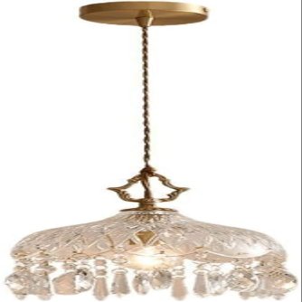 DXYC French Brass Crystal Pendant Lamp | E14 1-Lamp Base Decorative Pendent Lamp | Adjustable Ceiling Hanging Lighting for Dining Room Kitchen Island Bedside(15CM)