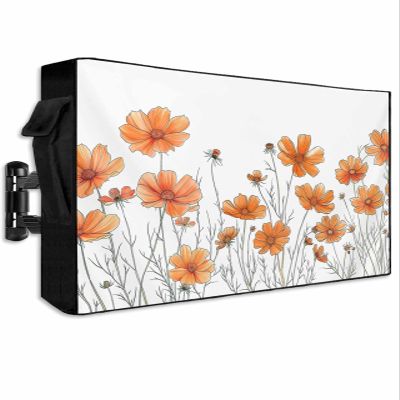 LBCASA Outdoor TV Cover 48 to 50 Inch Weatherproof, Fall Daisy Flowers 600D Oxford TV Covers with Waterproof Zipper, Farmhouse Orange Floral Outside Flat TV Screen Protector Size 48"W x 30"H x 4.5"D