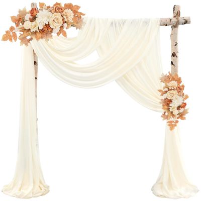 Wedding Arch Draping Fabric 8 Panels 20Ft Length x 28" Width Ivory Arch Drapes Chiffon Fabric Sheer Curtains Backdrop for Party Bridal Ceremony Ceiling Decor Wedding Stage Reception Decorations